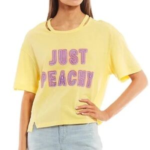 FRAYED Cutout Neckline Just Peachy Blake Graphic Tshirt EUC